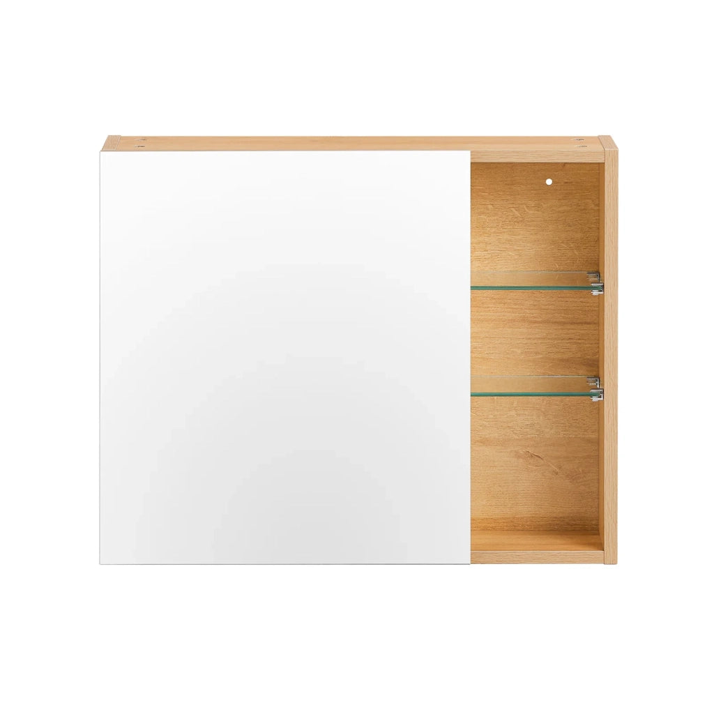 Armadietto pensile con 1 anta a specchio Armadietto con ripiani aperti Mobile da bagno Naturale 60x15x50cm BZR173-N