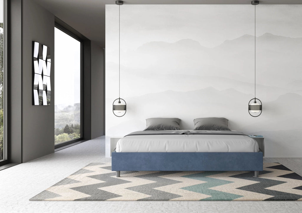 BS COM Letto con rete imbottito 180x210 microfibra blu
