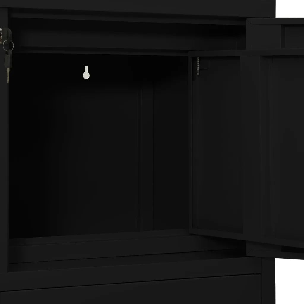 Armadio da ufficio in acciaio nero 90 x 40 x 102 cm con ripiano regolabile e pratici cassetti in stile contemporaneo 02_0046905