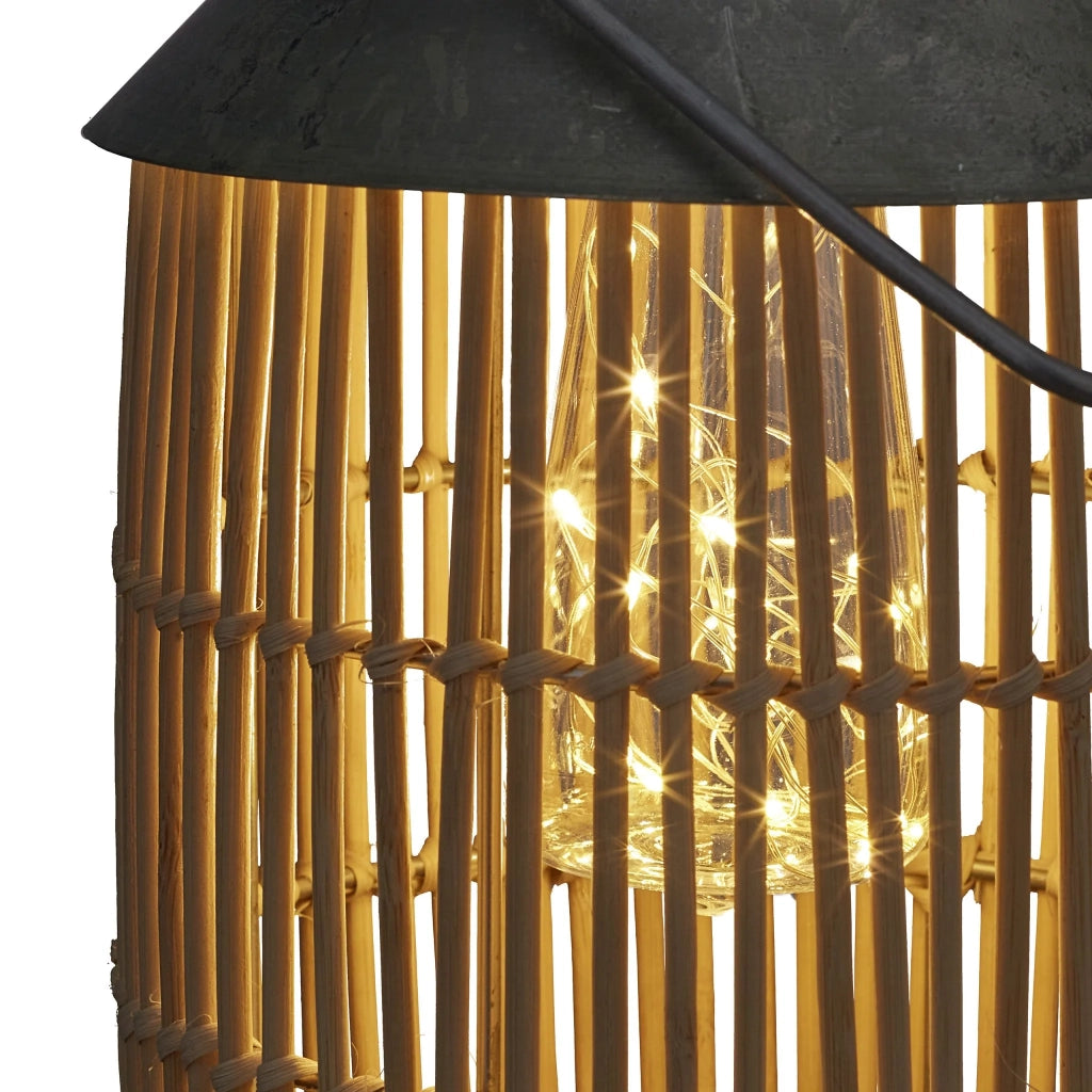 Lampada solare da giardino decorativa retrò per esterni 30 x 20 cm con catena luminosa a LED atmosfera accogliente in rattan nero 13_0011916
