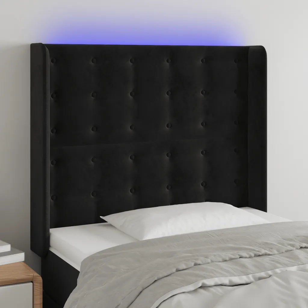 Testiera | Testata a LED Nera 83x16x118/128 cm in Velluto