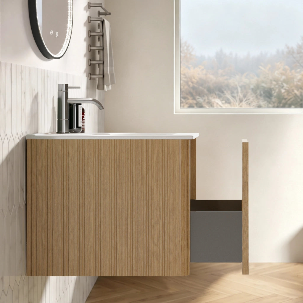 Mobile da Bagno con Lavabo Integrato e Specchio LED, per Bagno, in MDF