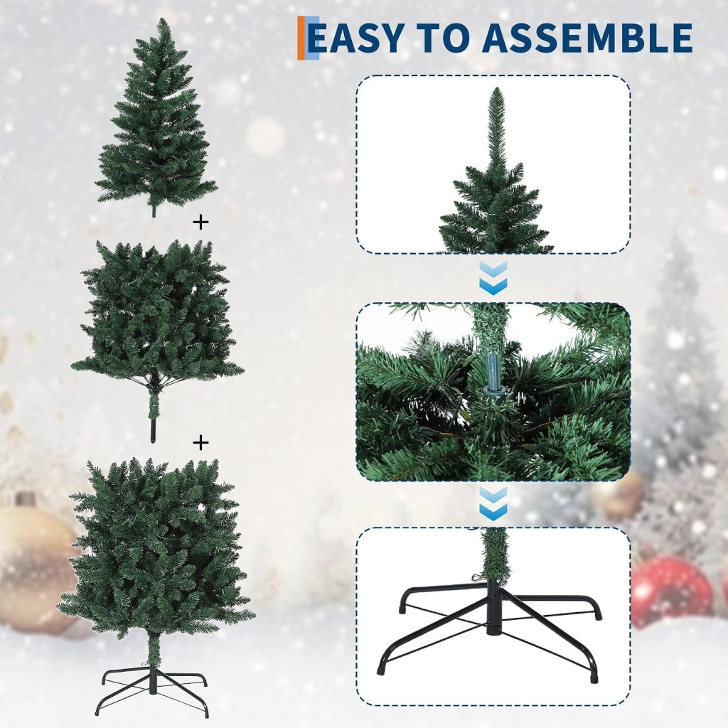 Albero di Natale Slim 180cm con 260 LED Multicolore 800 Rami Salvaspazio e Base Metallo