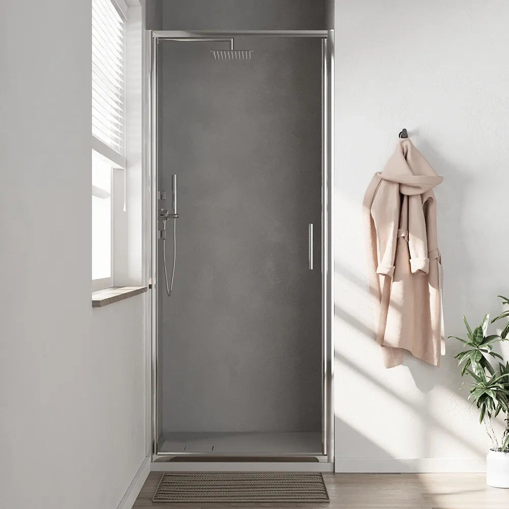 Porta doccia 80cm con apertura a battente profili slim cromati vetro 6mm anticalcare trasparente h190 | Portofino