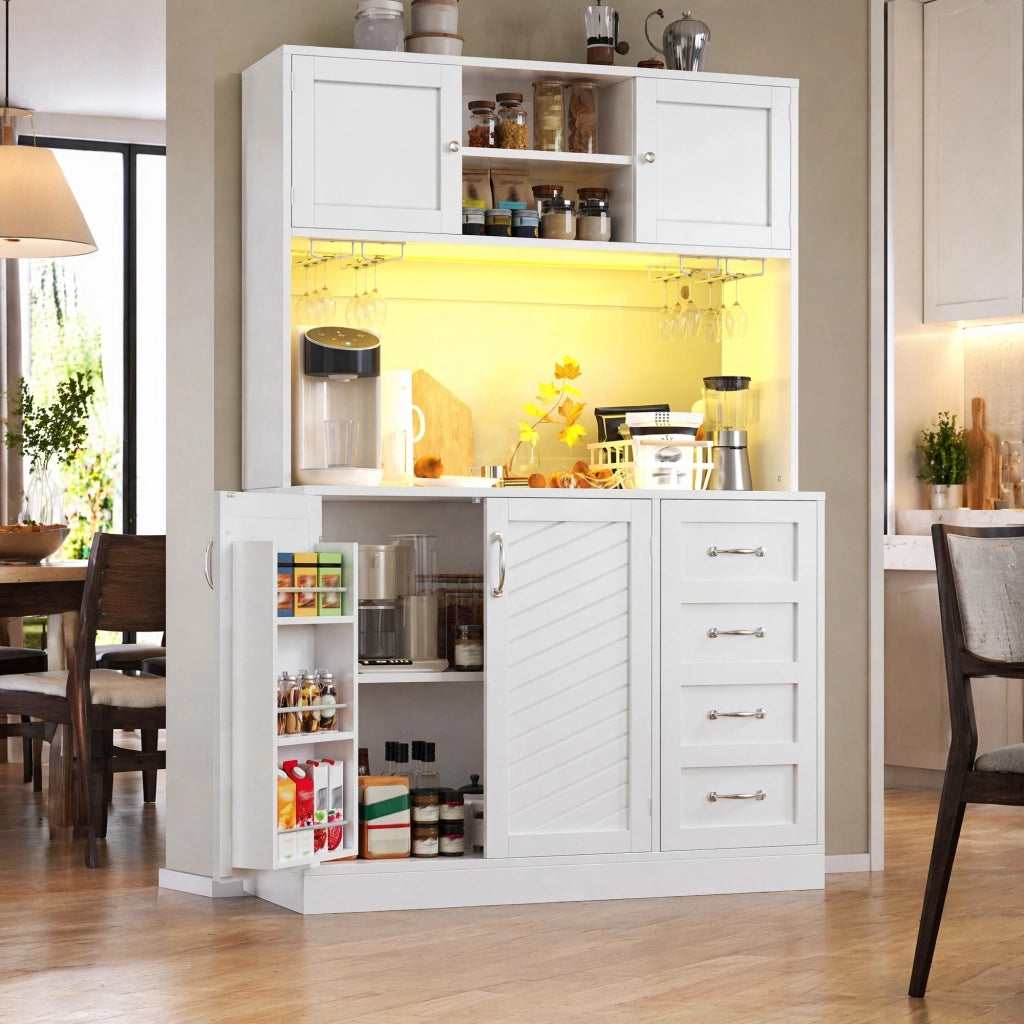 Credenza buffet LED 120x40x188 cm bianca in MDF