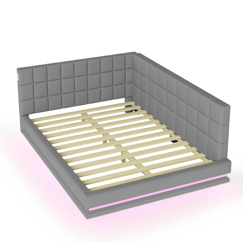 Letto divano 140x200 cm con LED; USB e rete a doghe; in tessuto; grigio