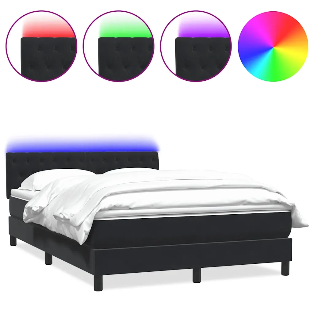 Letto a Molle con Materasso e LED Nero 160x210 cm in Velluto 3317177