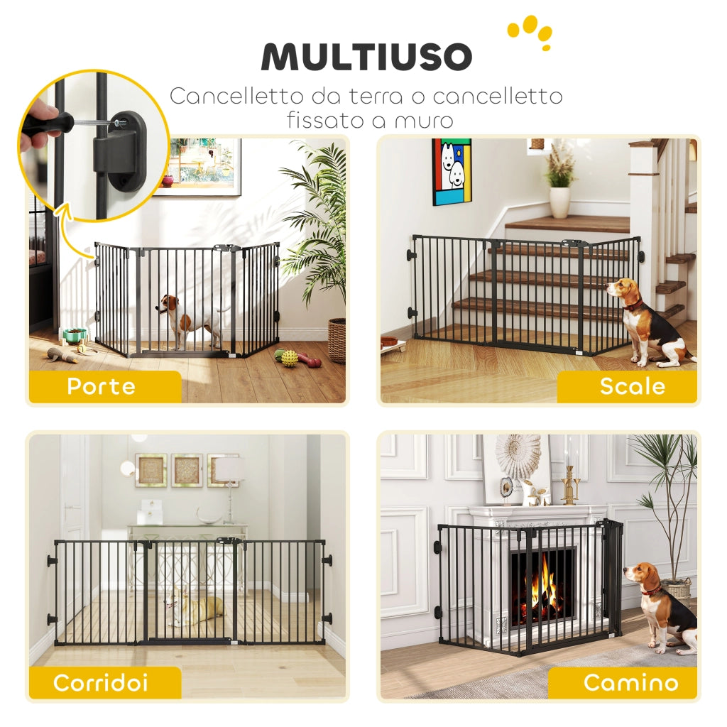 Cancello per Cani Pieghevole in Acciaio ¨C Minimal ¨C Nero 202.5x2x76cm