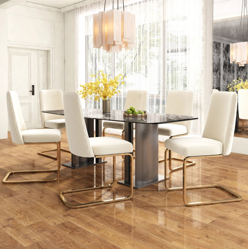 SEDIA da pranzo in velluto beige, set da 6 pezzi