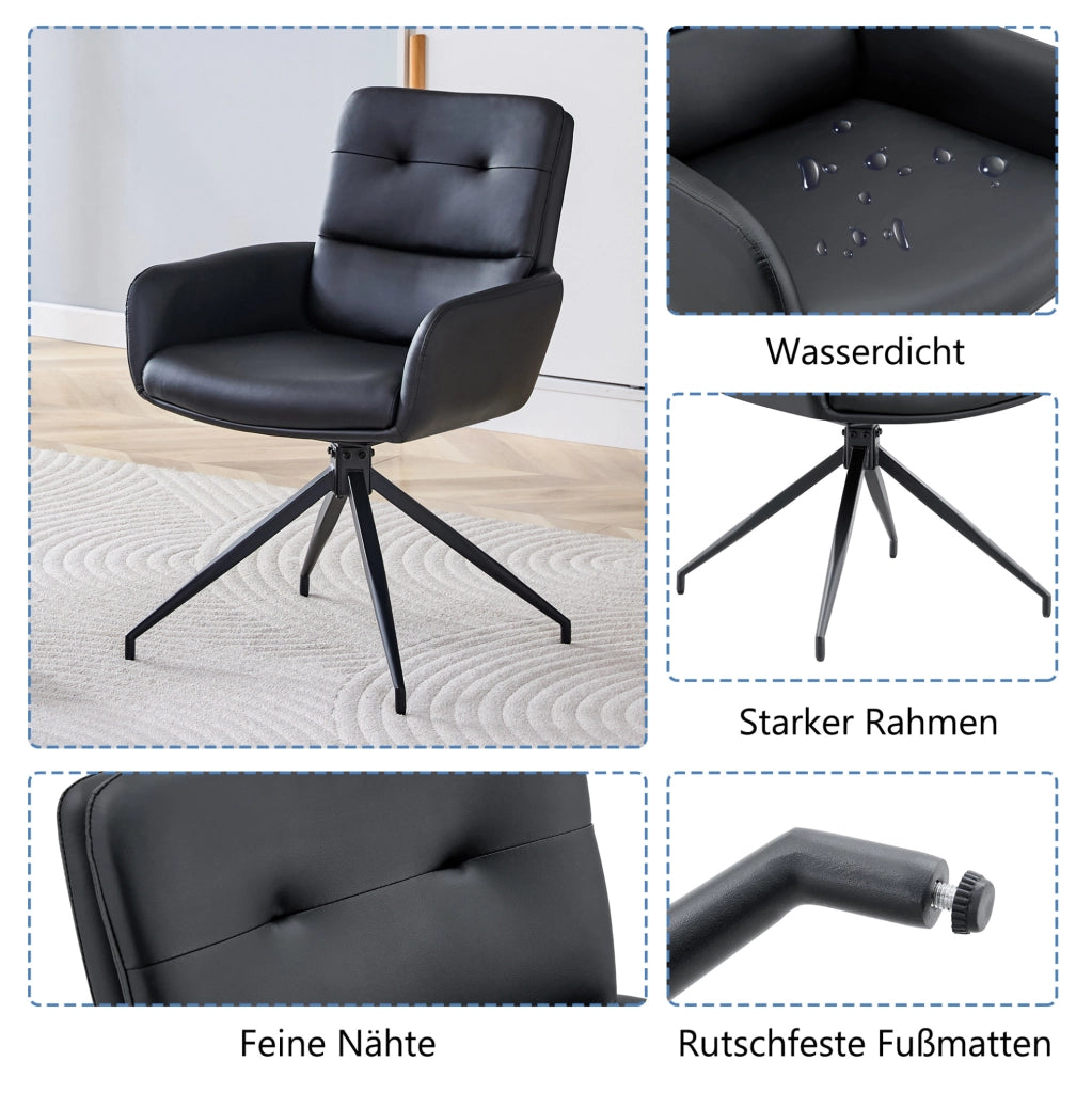 SEDIA Girevole 85 cm in PU Nero e Metallo Nero Set da 2 pezzi