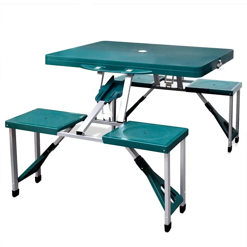 Set Tavolo da Campeggio con 4 Sedie in Alluminio Leggero Verde 41456