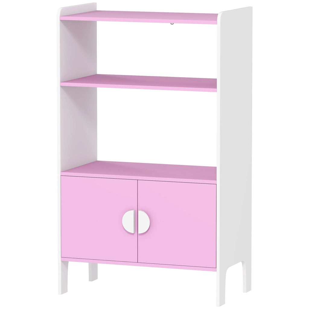 Libreria per bambini con 2 scaffali e 2 ante ¨C zephmum ¨C rosa e bianco