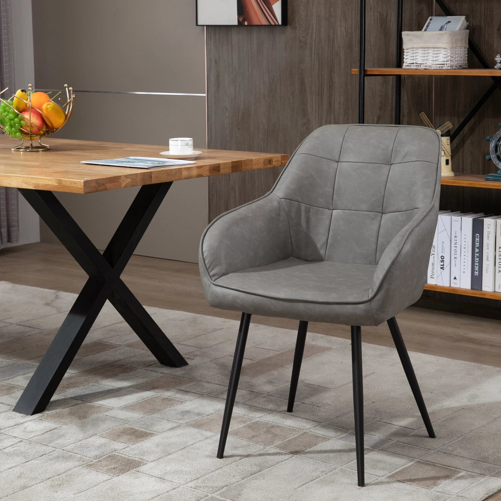 Sedia da Pranzo in Stile Industriale con Schienale, Sedia da Soggiorno Moderna in Finta Pelle e Metallo Nero, 61x58x84 cm, Grigia