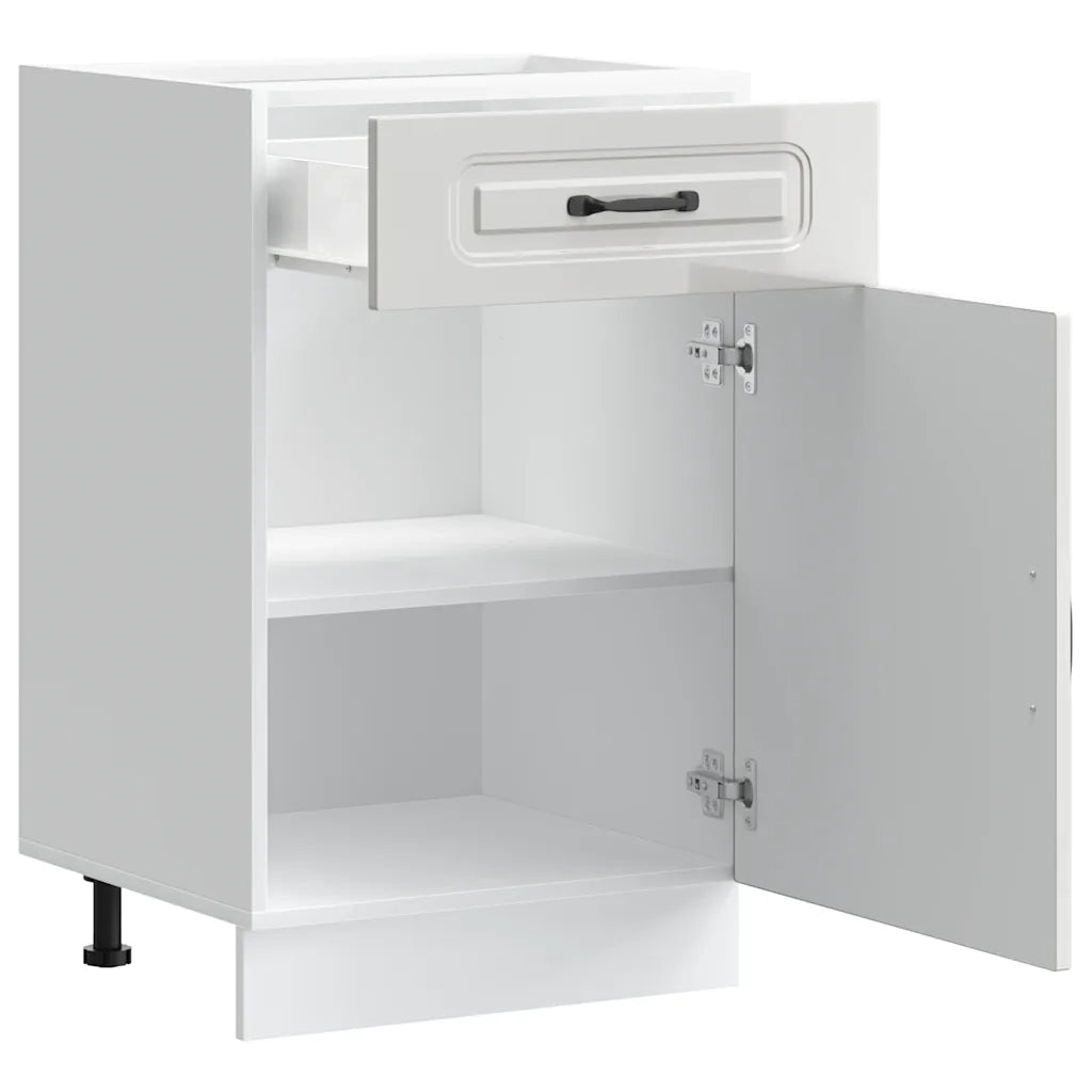Mobile da cucina Kalmar 50 x 46 x 81,5 cm ampio spazio contenitivo piedini regolabili legno composito bianco lucido 02_0049902