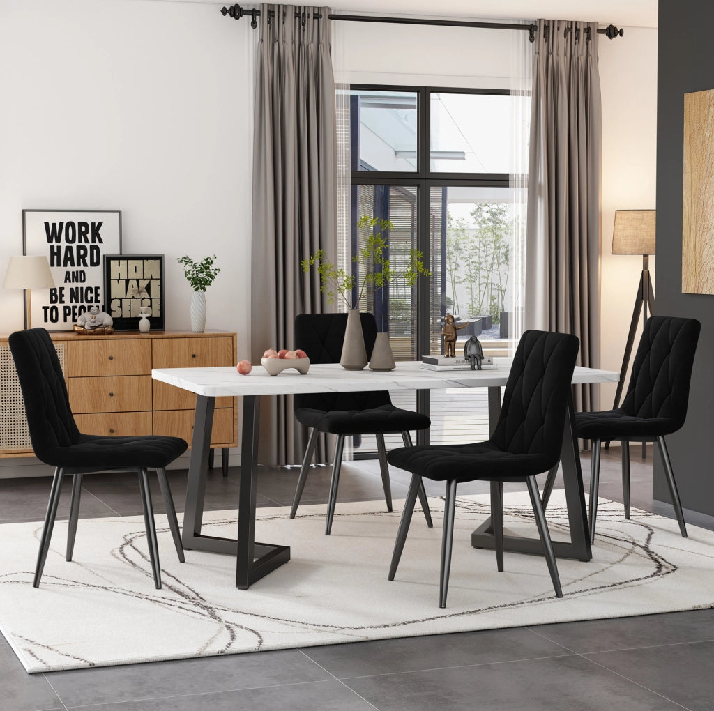 SEDIA da pranzo in velluto nero Set da 4 pezzi