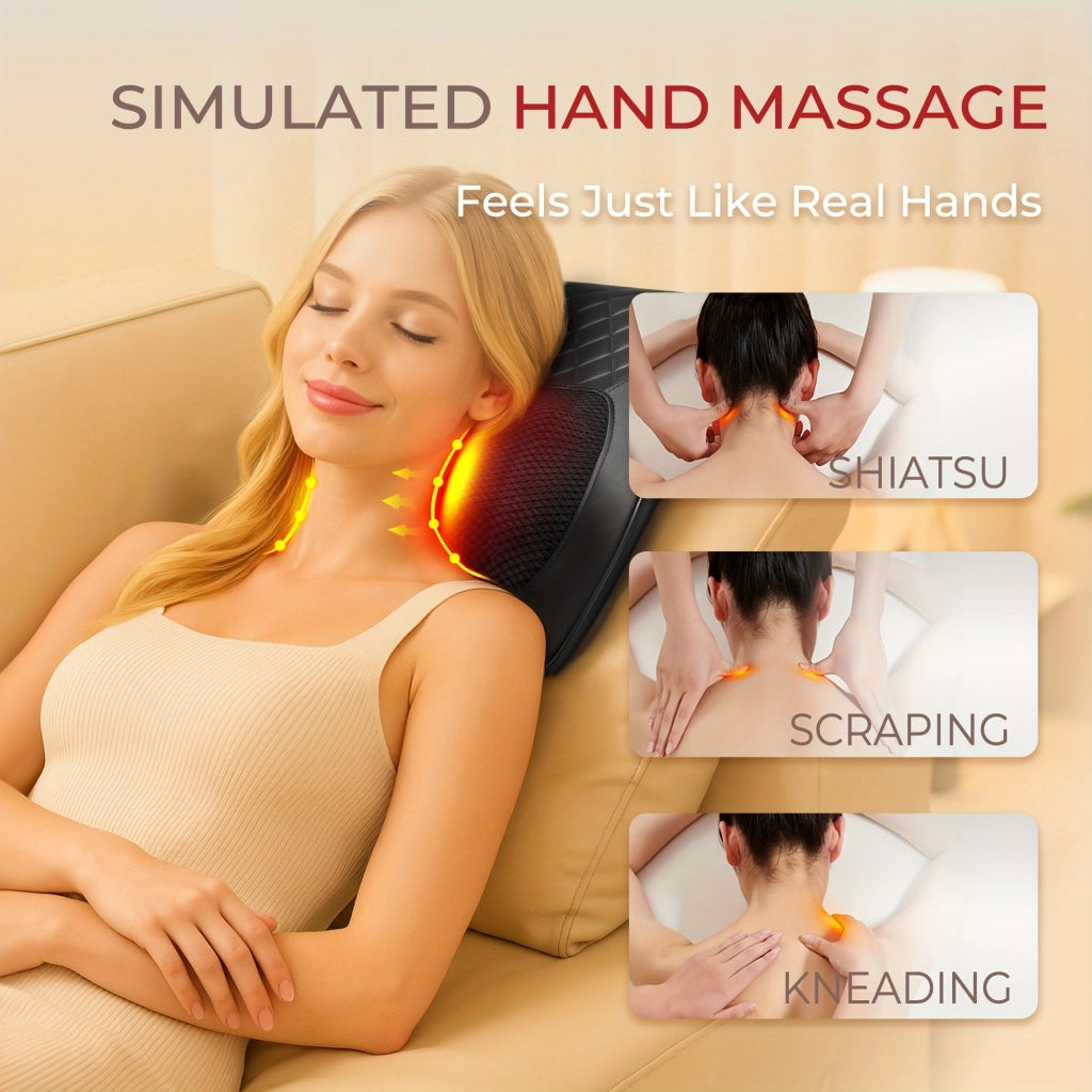 Cuscino massaggiante Shiatsu 3D ricaricabile e senza fili con funzione riscaldante, massaggiatore elettrico portatile per collo, spalle e schiena, ide