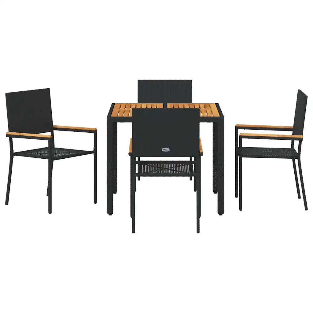 Set da Pranzo per Giardino 5 pcs Nero polyrattan