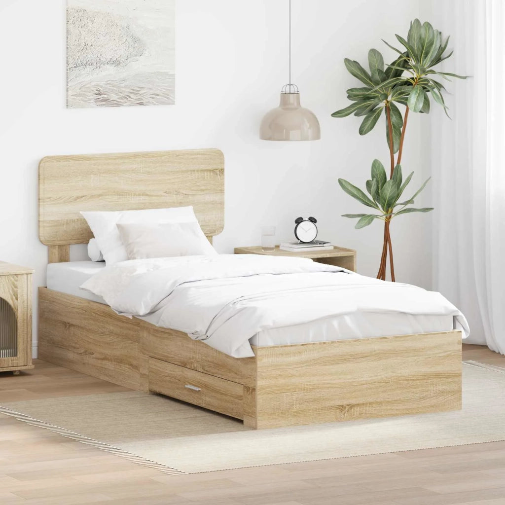 Letto singolo | Letto per adulti | Struttura del letto Rovere Sonoma 75 x 190 cm Legno multistrato