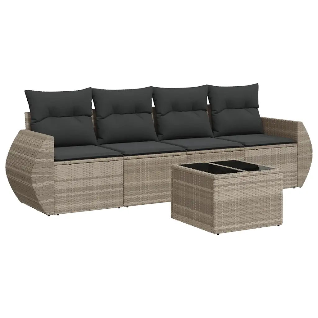 Set Divano da Giardino 5pz con Cuscini Grigio Chiaro Polyrattan