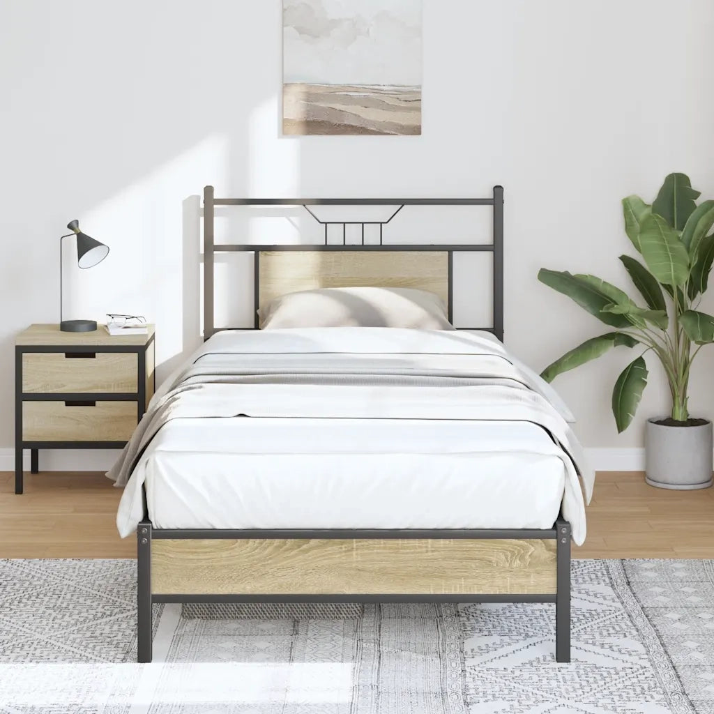 Letto singolo | Letto per adulti | Giroletto senza Materasso Rovere Sonoma 75x190 cm in Truciolato
