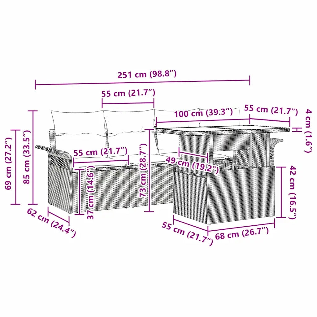 Set Divano da Giardino con cuscino 5 pcs Beige polyrattan 3348186
