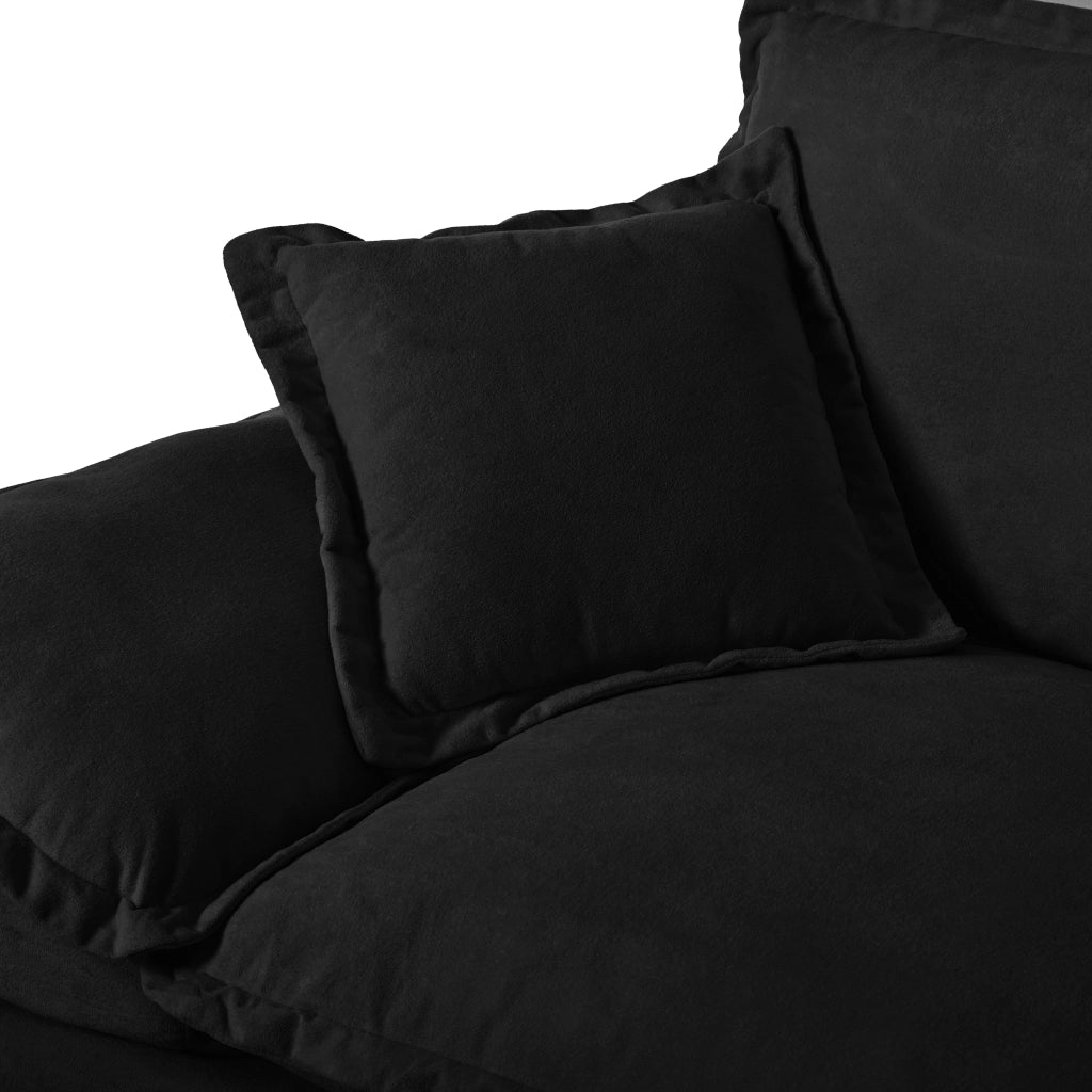 Divano panoramico a U modulare con pouf rimovibile e cuscini in chenille nero