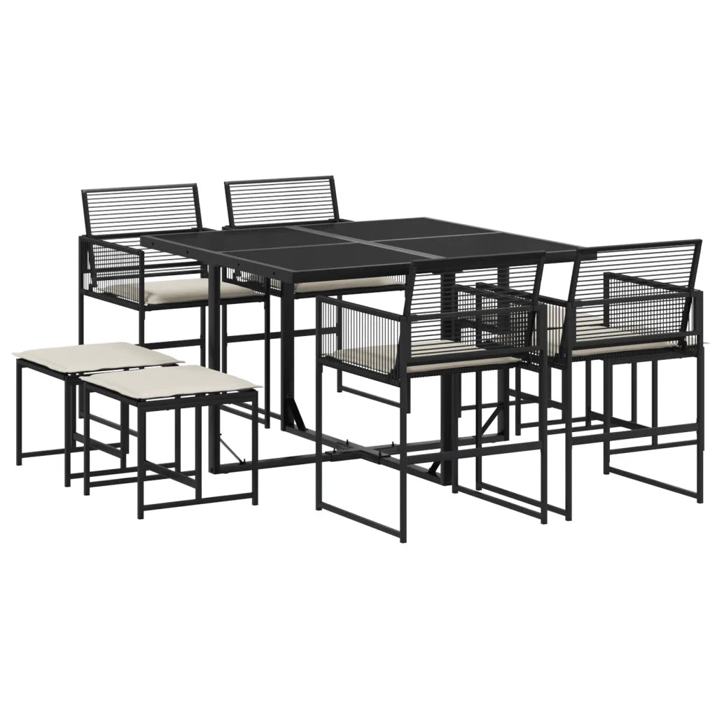 Set da Pranzo da Giardino 9 pz | Set Salotto da Giardino con Cuscini Nero in Polyrattan