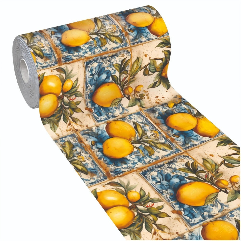 Tappeto Cucina Gomma Pvc Stampato Alta Risoluzione HD Antimacchia Antiscivolo Limoni Vintage - 51x450 Cm