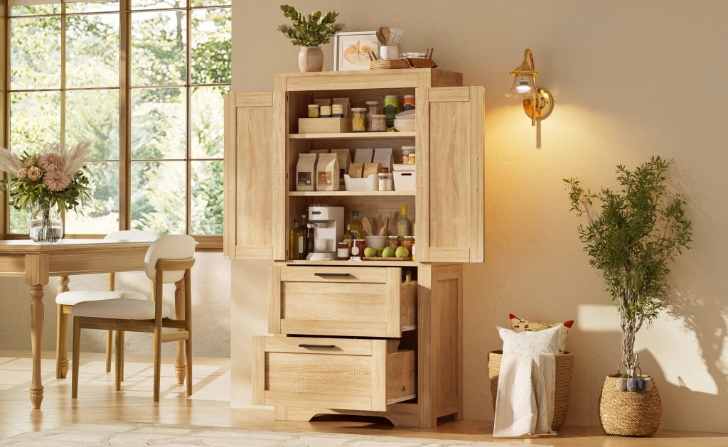 Mobile alto rustico con 2 cassetti e ripiani regolabili 60x30x128 cm