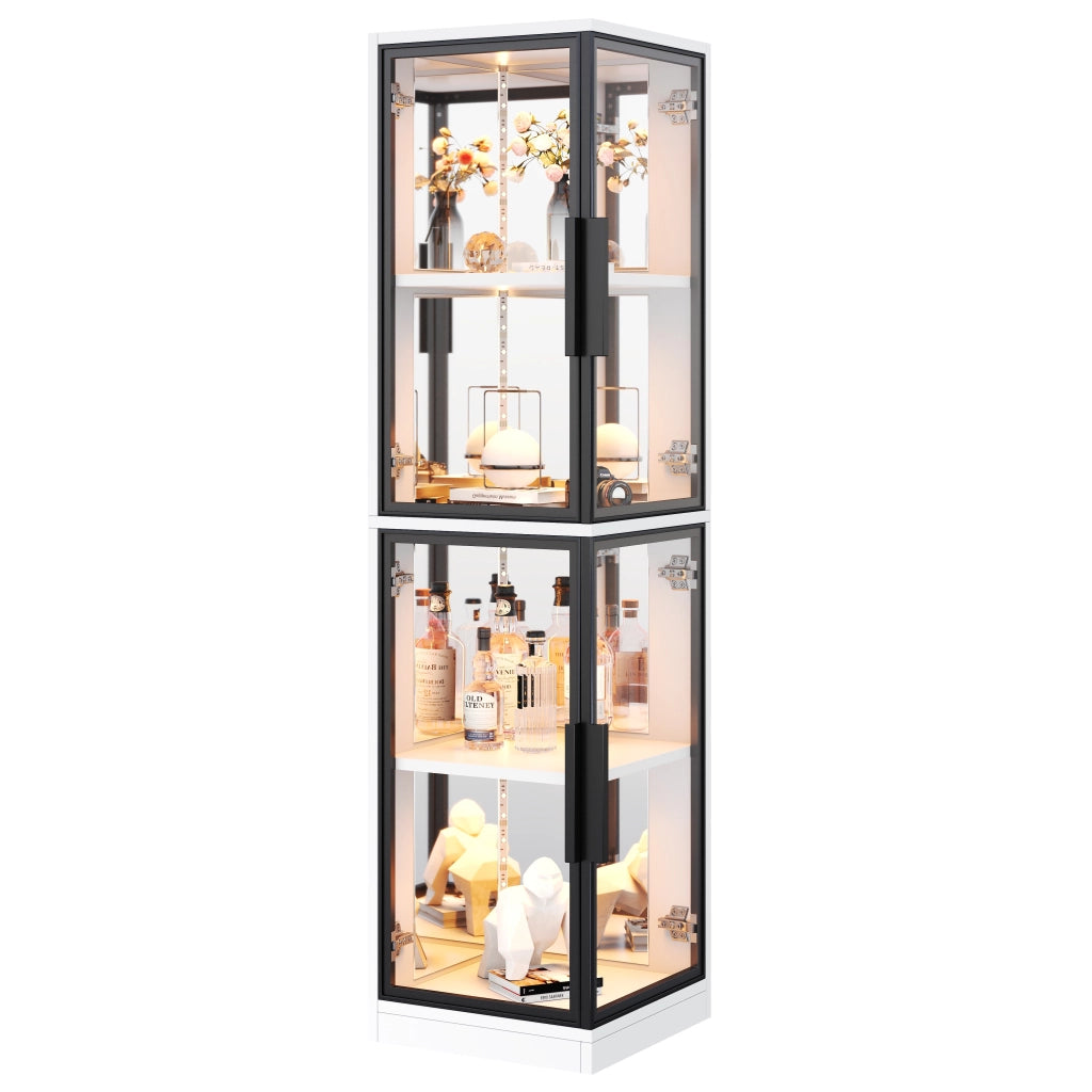 Vetrina con vetro temperato; schienale a specchio e LED multicolore; bianca 44 × 42 × 164 cm