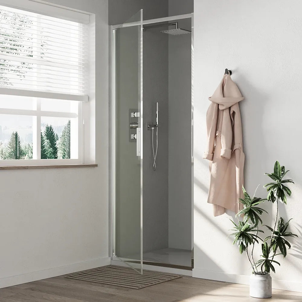 Porta doccia 80cm con apertura a battente profili slim cromati vetro 6mm anticalcare trasparente h190 | Portofino