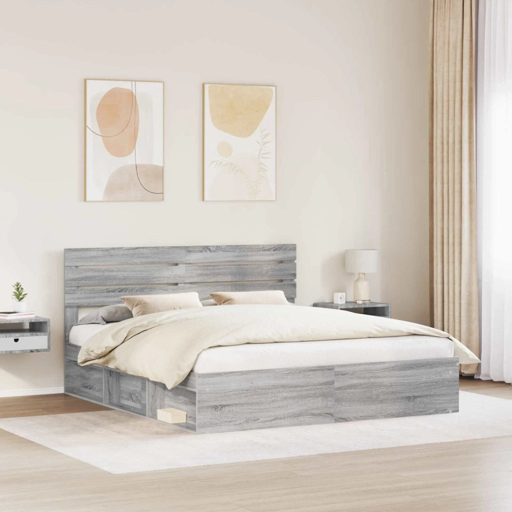 Letto matrimoniale | Letto per adulti | Struttura del letto Grigio Sonoma 200 x 200 cm Pino massello