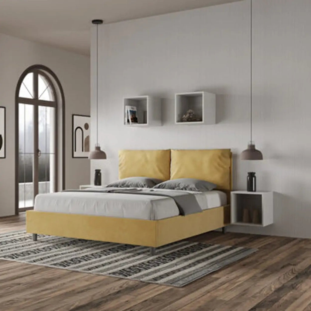 Letto matrimoniale senza rete imbottito 160x210 microfibra ocra Antea