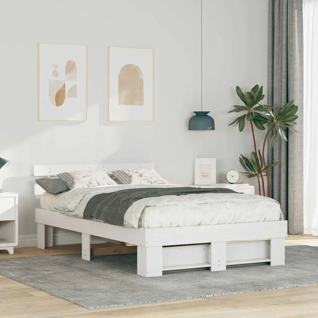 Letto matrimoniale | Letto per adulti | Struttura del letto Bianco 140 x 190 cm Pino massello