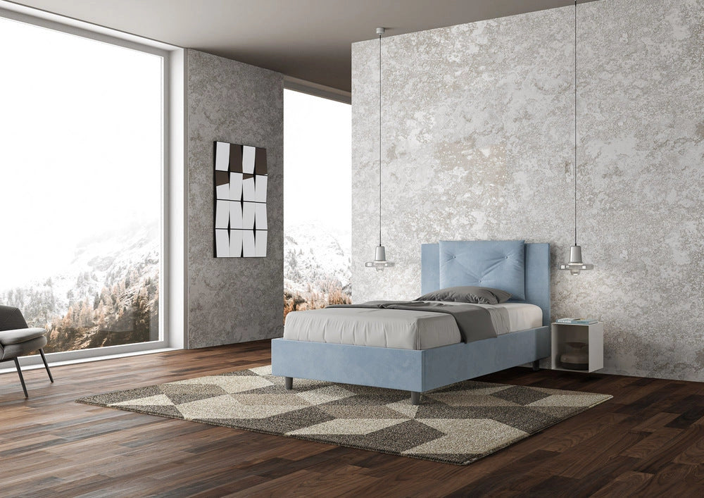 Letto Singolo 90x210 cm con Rete e Contenitore Appia Azzurro