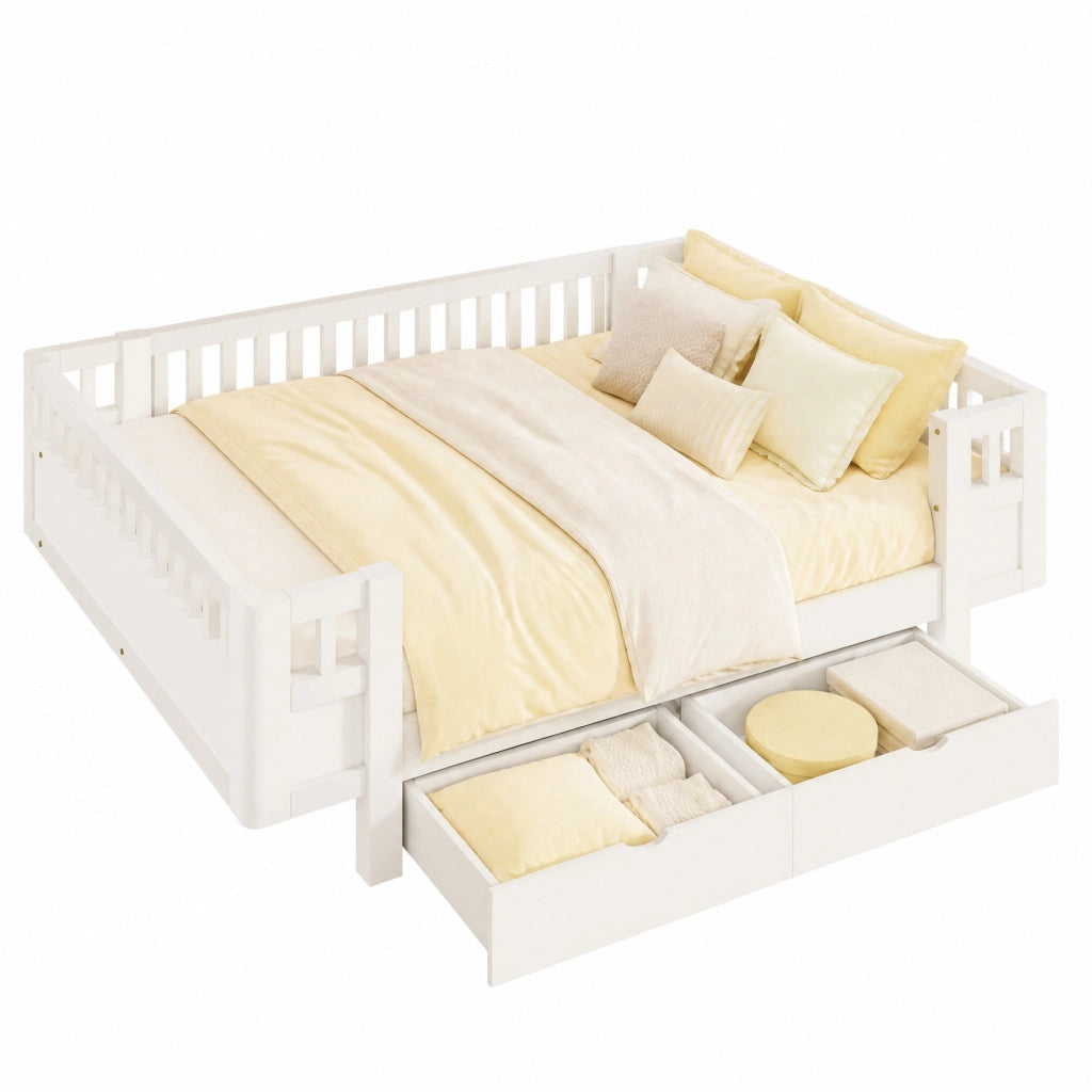 Letto per bambini 140 x 200 cm bianco con sponde e 2 cassetti