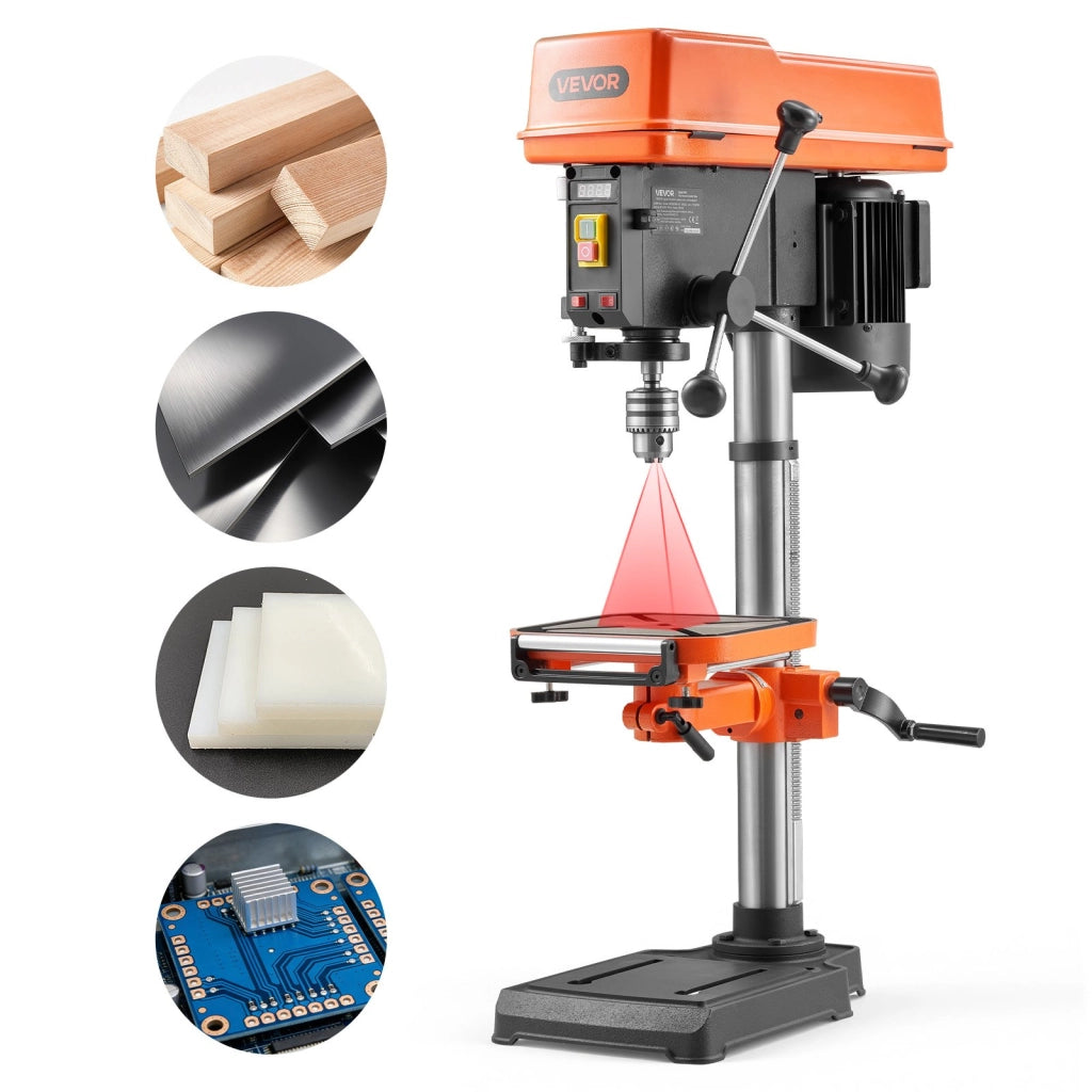Trapano a Colonna da Banco 550W 305mm, DP30016B-VS a Velocità Variabile con Guida Laser e Luce LED, Robusto e Preciso per Officina e Fai da Te Legno
