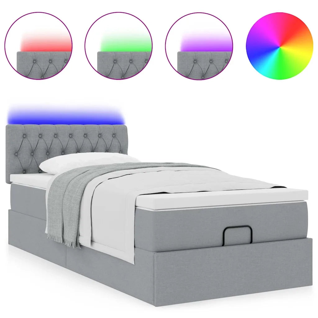 Pouf Letto con Materasso e LED Grigio Chiaro 80x200cm Tessuto