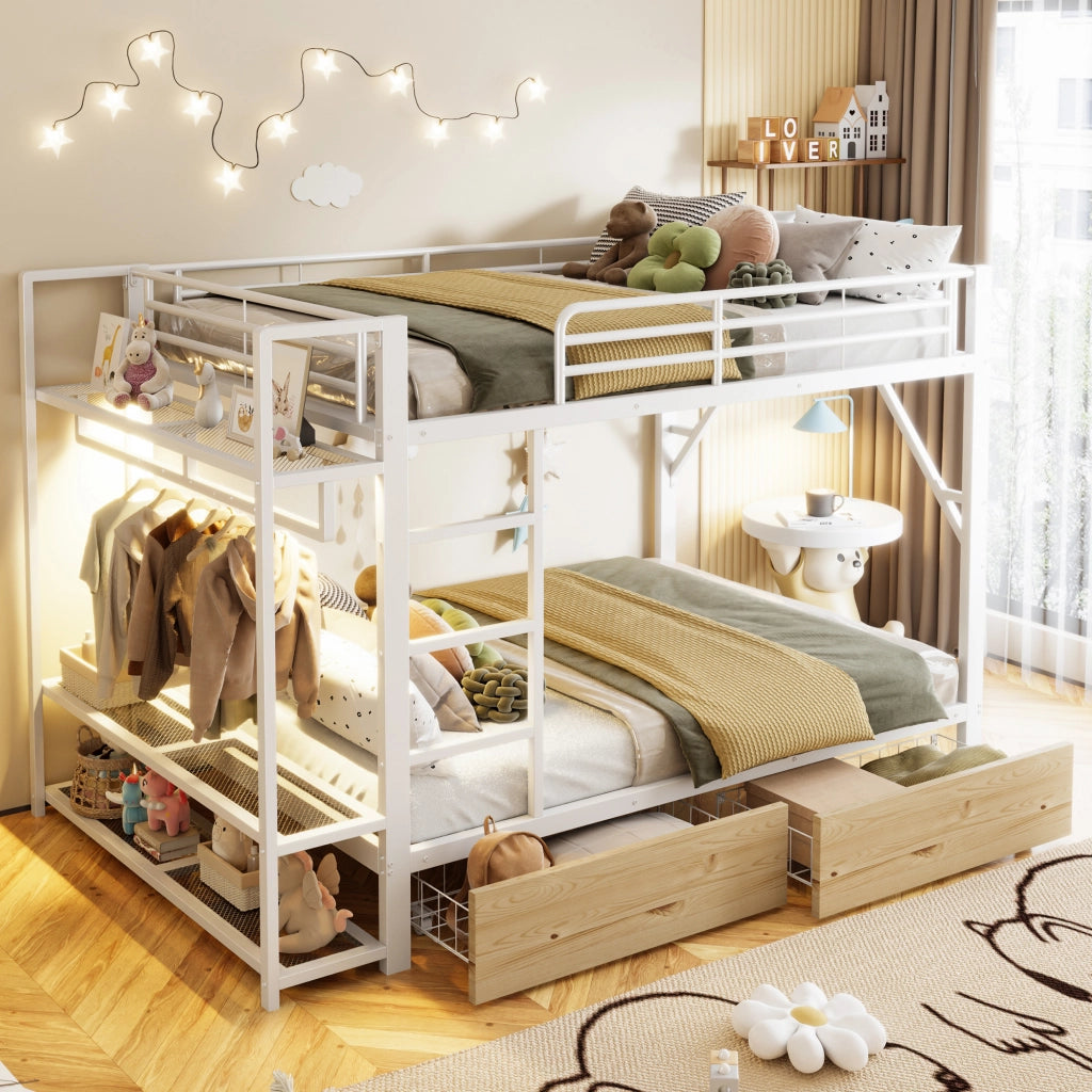 Letto a Castello con LED e Cassetti ¨C MINIMAL ¨C Bianco, 140x200