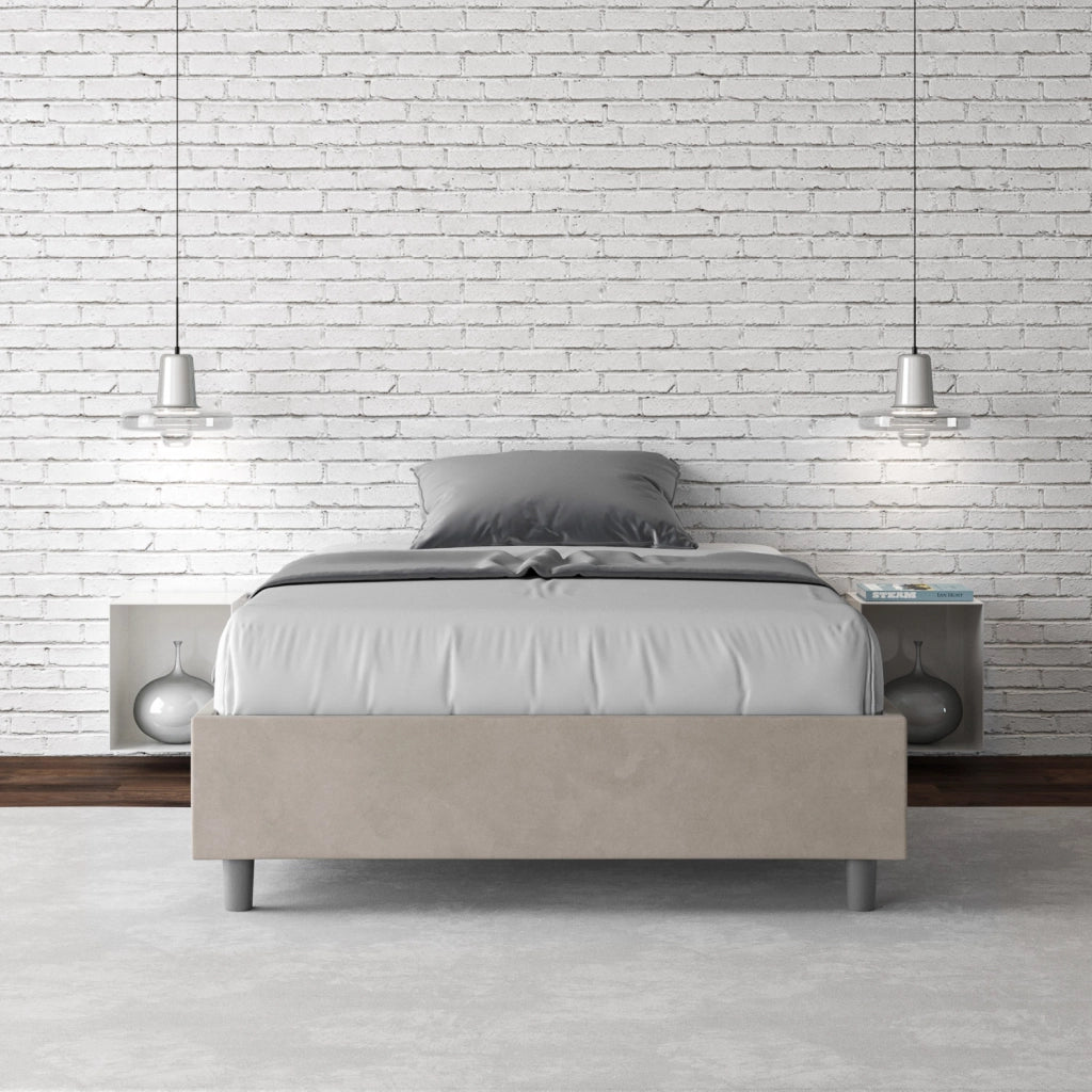 BS COM Letto una piazza e mezza con rete imbottito 110x190 microfibra sabbia