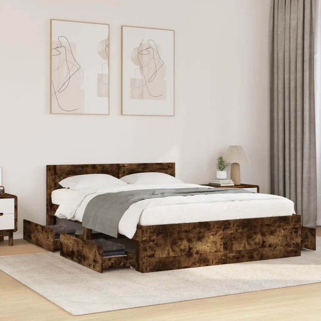 Giroletto con Testiera-Struttura Letto con testiera Rovere Fumo 120x190 cm Legno Multistrato 583209