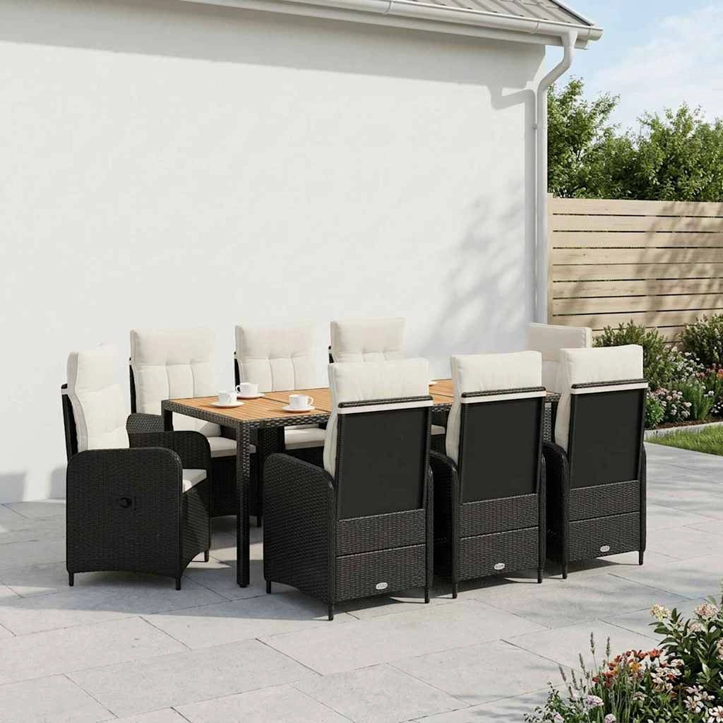 Set da pranzo per esterni 9 pz Nero e Bianco Crema 3422277