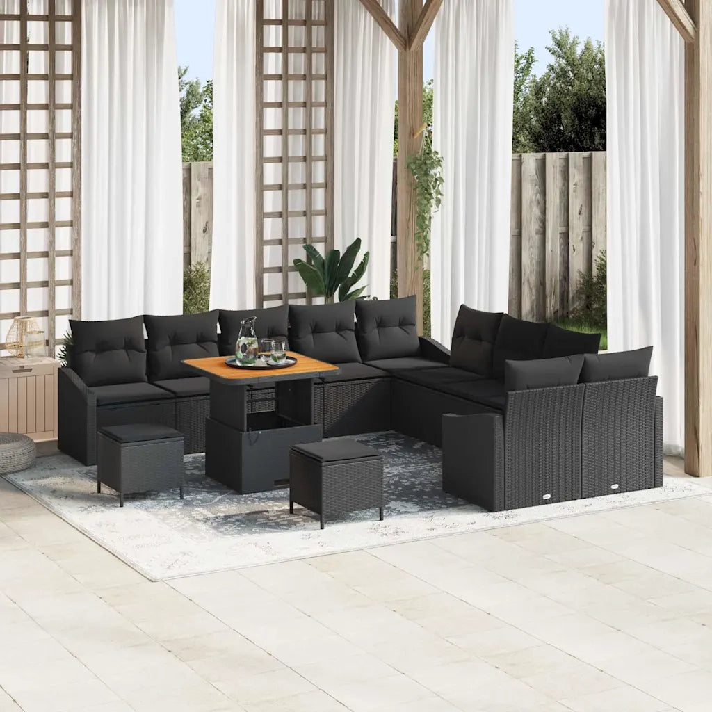 Set Divano da Giardino con cuscino 13 pcs Nero Poly Rattan
