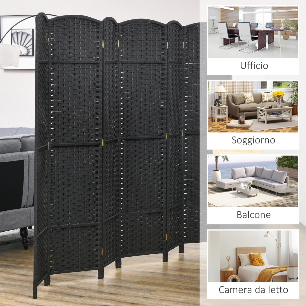 Paravento Pieghevole 6 Ante ¨C Zephmum ¨C Nero 240x170 cm