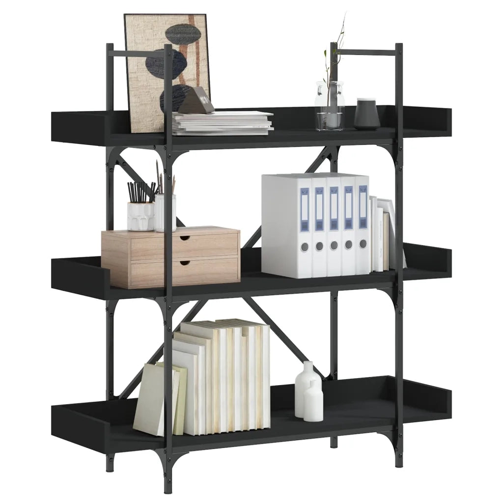 Libreria a 3 Ripiani-Scaffale per Libri-Mobile di Stoccaggio Nera 100x33x108,5 cm in Legno Multistrato
