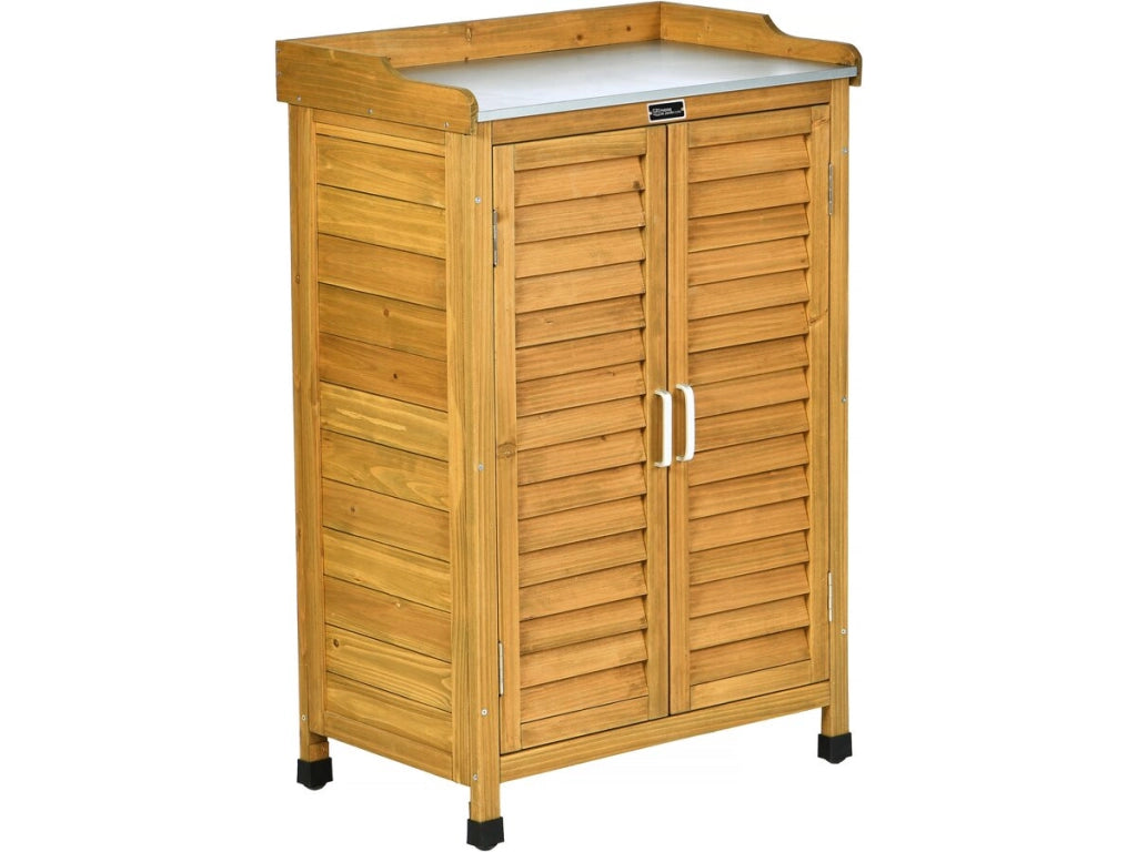Armadio da giardino in legno con rotelle "Alexia" - 66 x 41 x 101 cm - Marrone