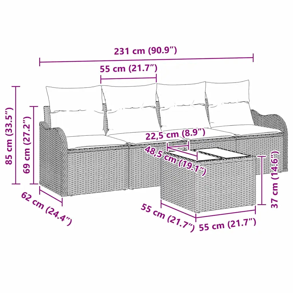 Set Divano da Giardino Marrone polyrattan 3345568