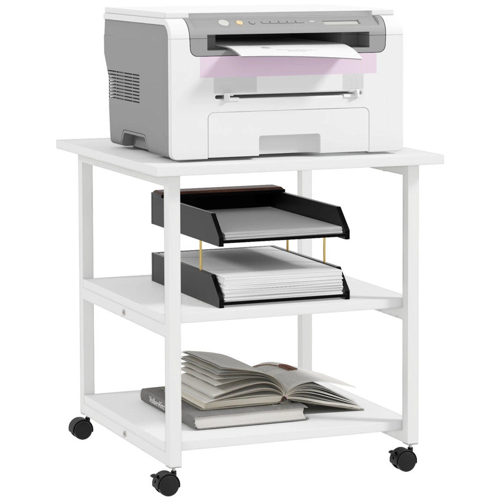 Carrello Porta Stampante Mobiletto con Ruote Salvaspazio per Casa e Ufficio 50L x 50l x 52,5H cm