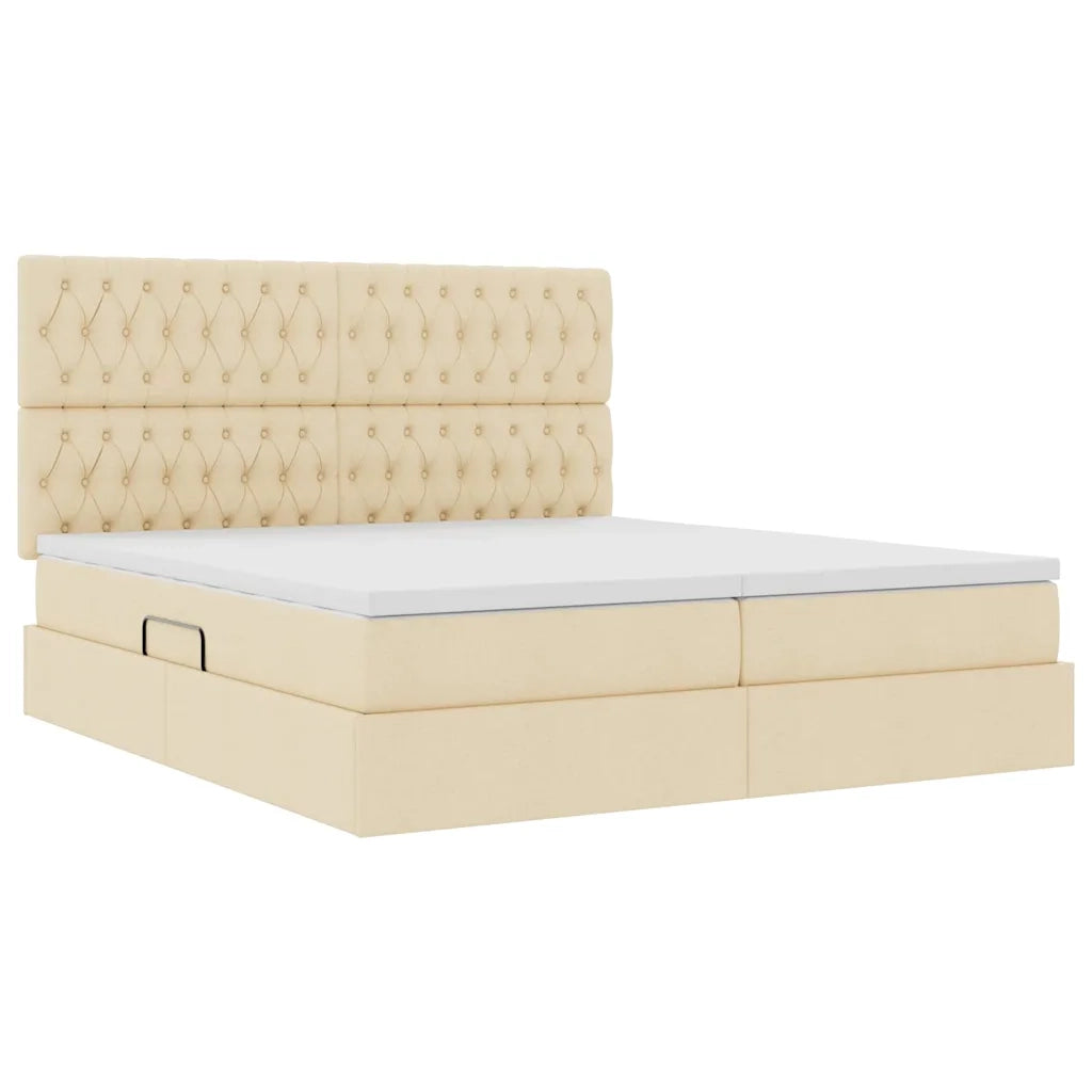 Letto con luci a strisce a LED Crema 180 x 200 cm Tessuto
