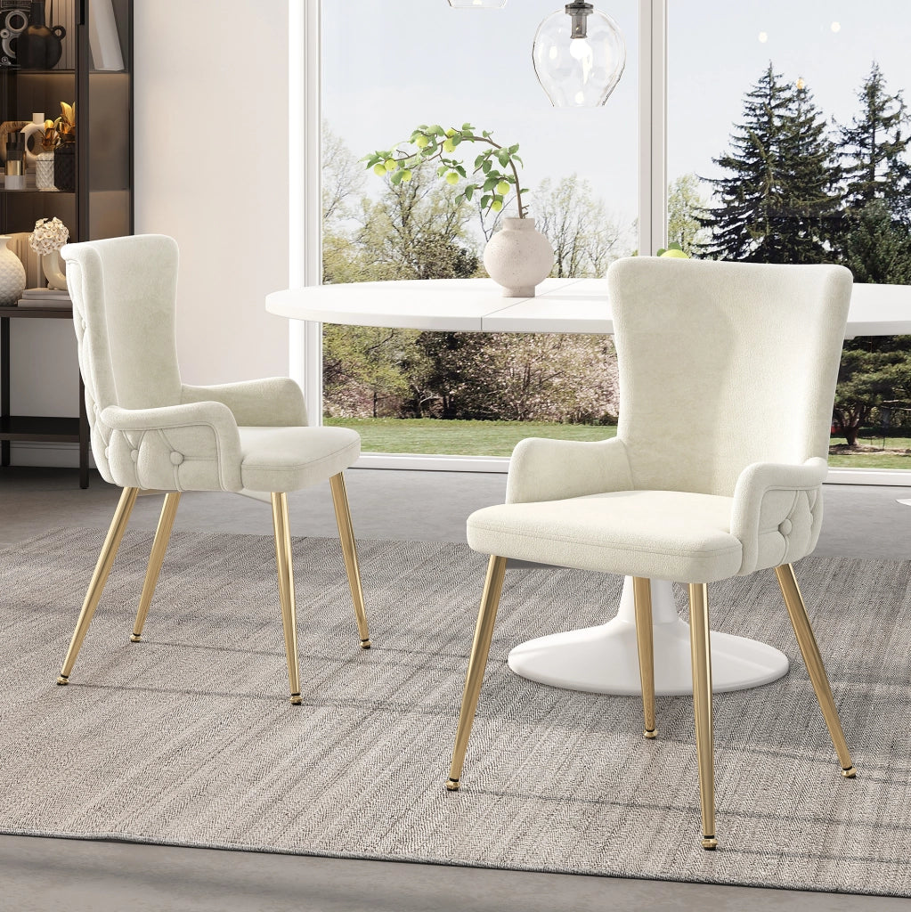 SEDIA da pranzo in velluto beige Set da 4 pezzi con gambe in metallo